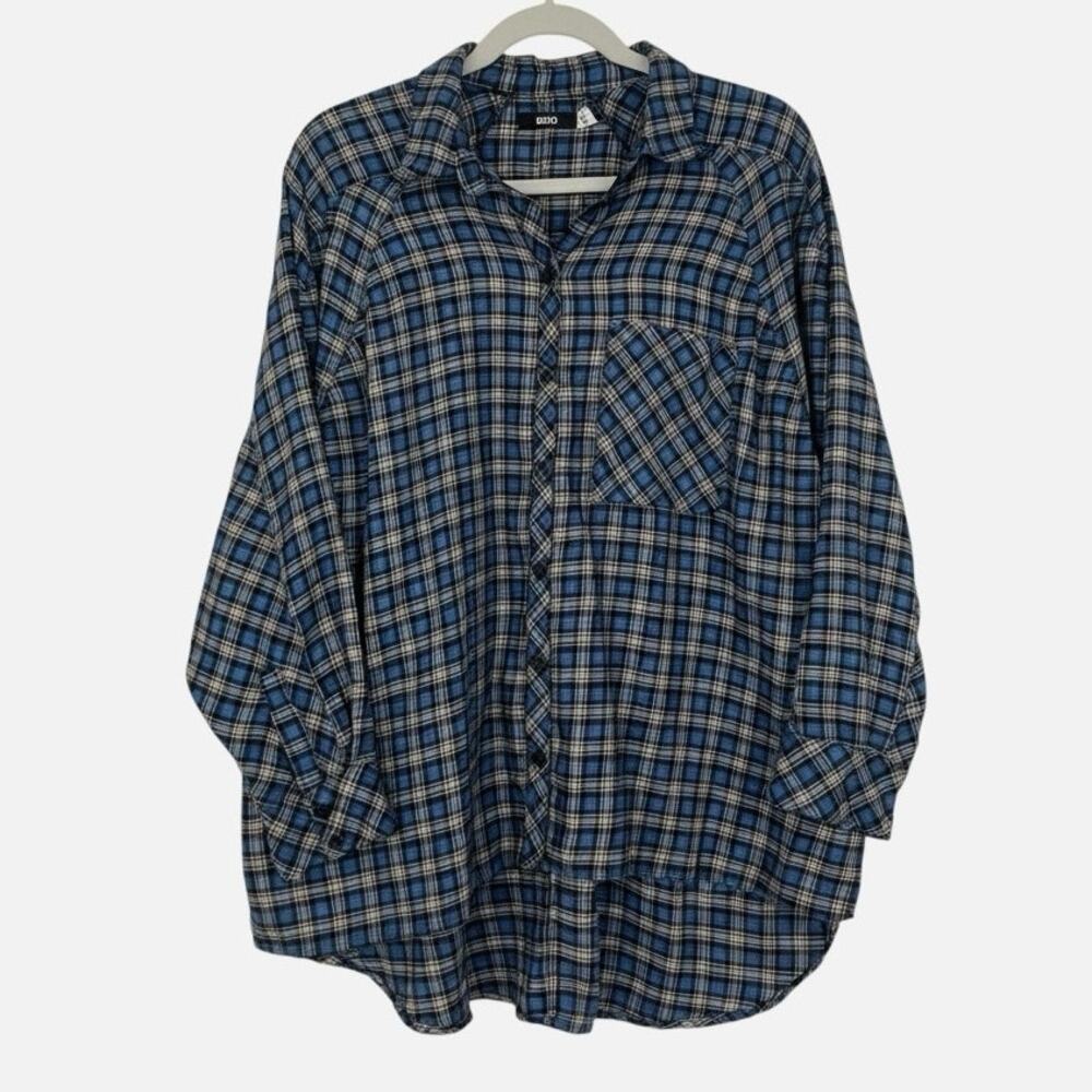 BDG Blue Plaid Oversized Flannel Button Down Top